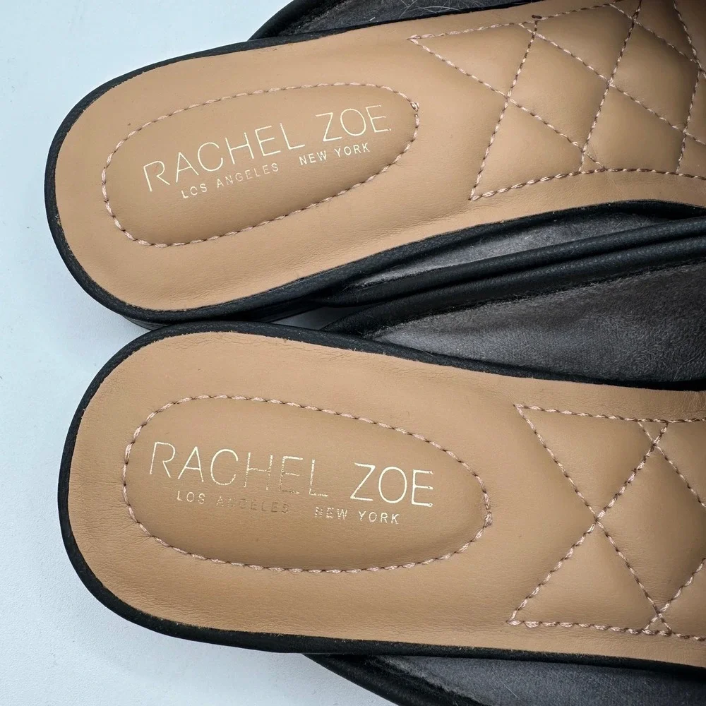 RACHEL ZOE Alani Black Faux Leather Mules Silver Horsebit Buckle Detail NWT 10 - Picture 6 of 12